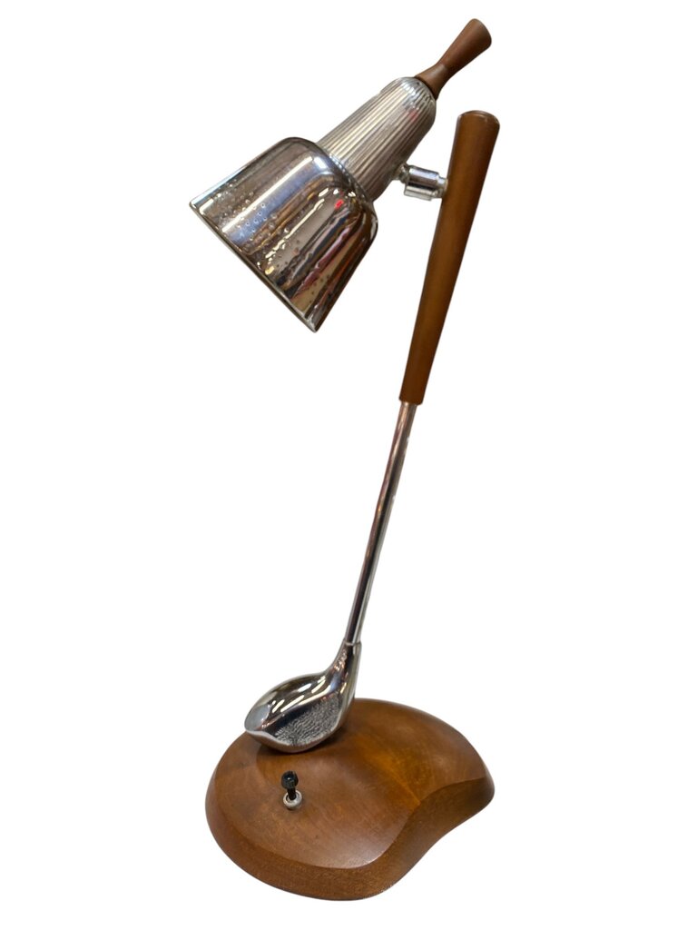 1950's Walnut Adjustable Chrome Golfer's Table or Desk Lamp