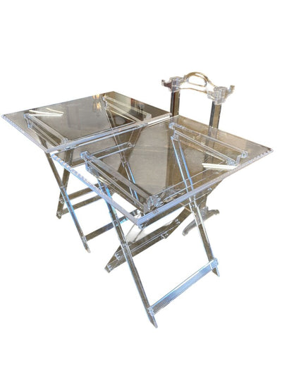 Lucite Mid Century Modern TV Set (2 trays and stand)