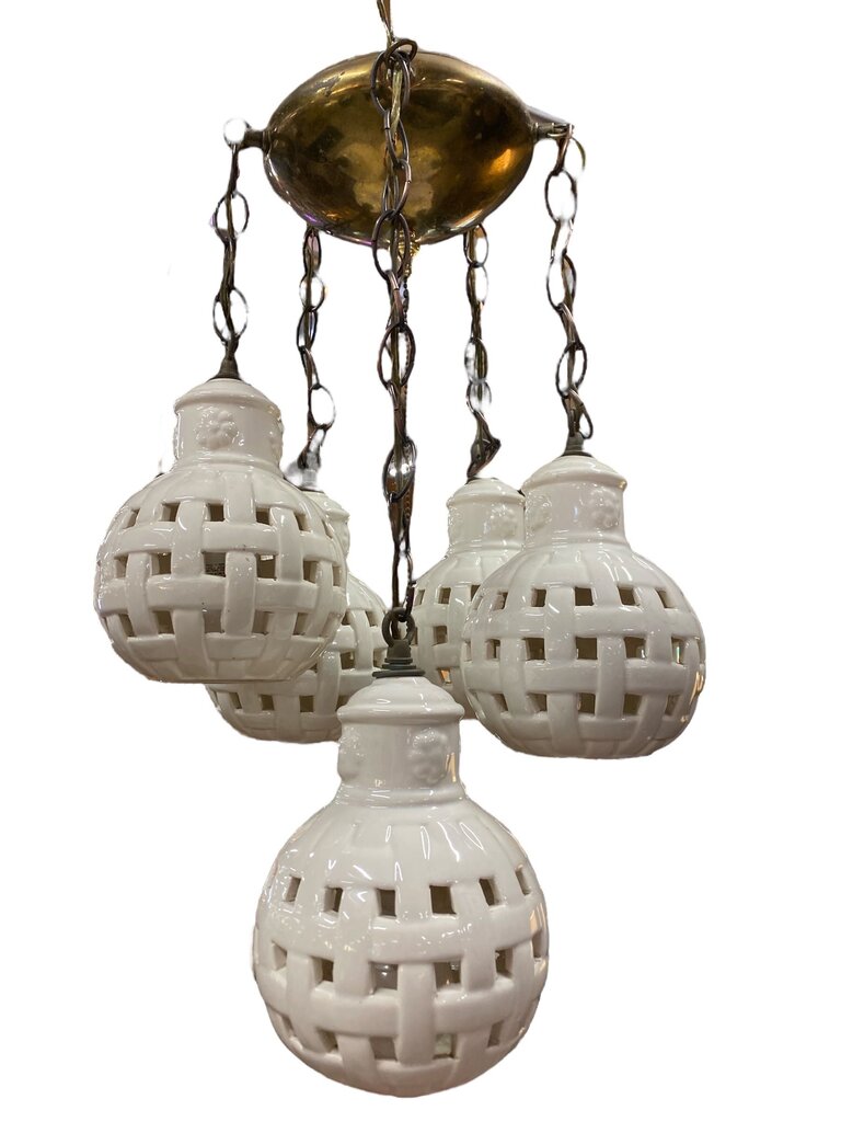 Vintage Basketweave Ceramic Cascading Pendant Light