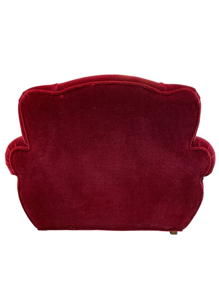 Art Deco Red Velvet Armchair and Ottoman