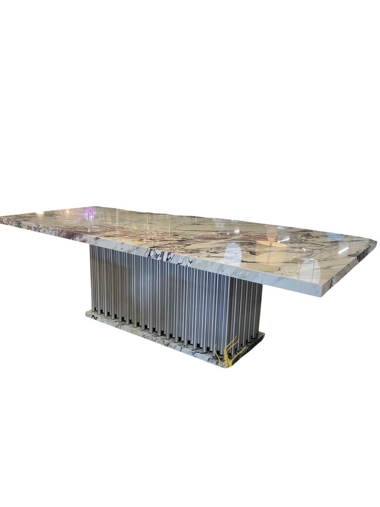 Custom Design Marble Dining Table Metal Pipes Column Base