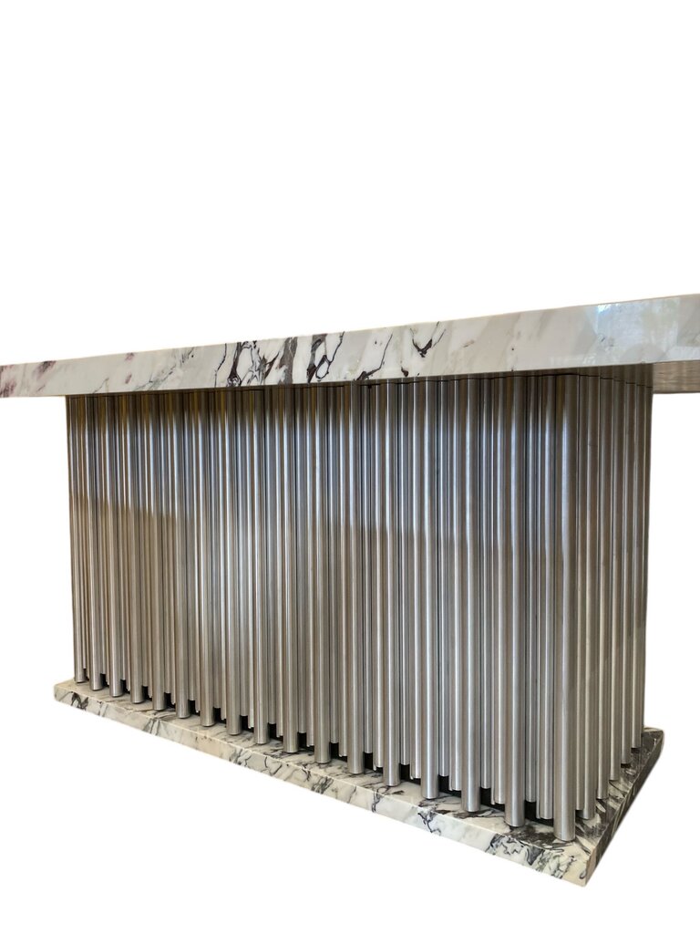 Custom Design Marble Dining Table Metal Pipes Column Base