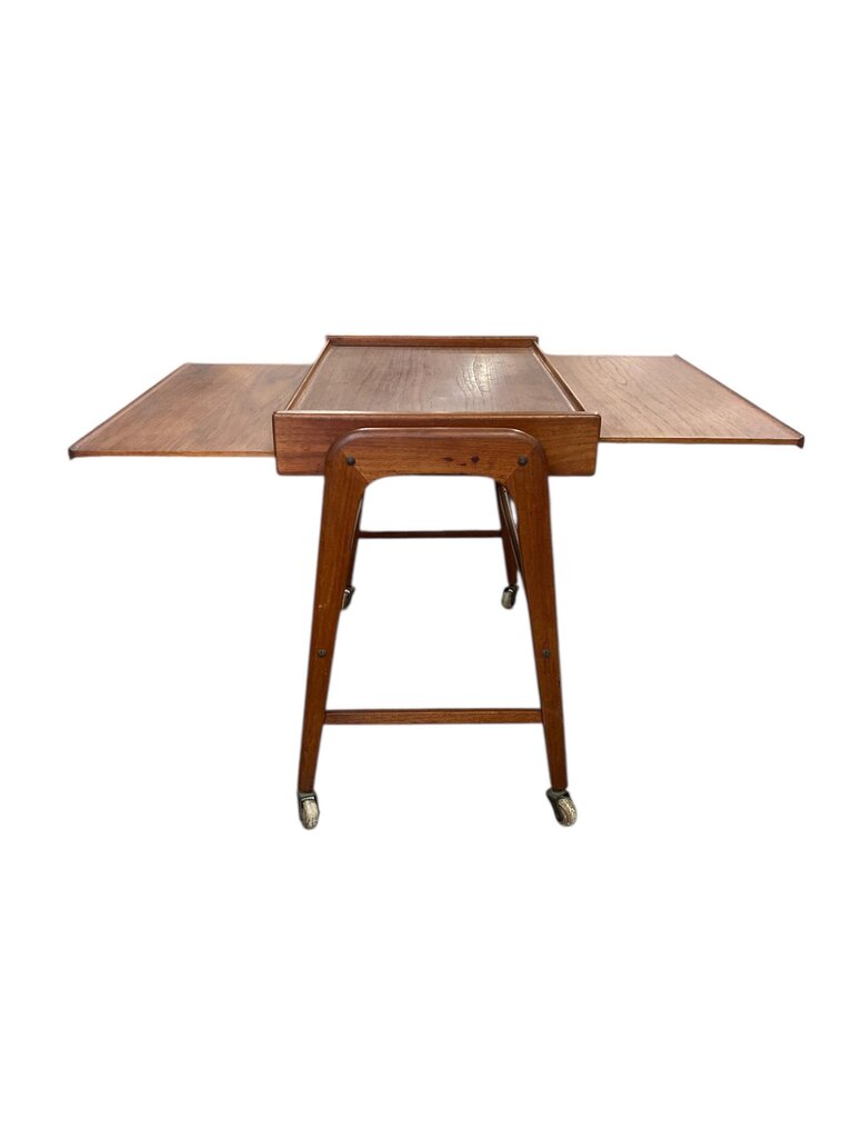 Mid Century Danish Modern Draw Leaf Tea Cart