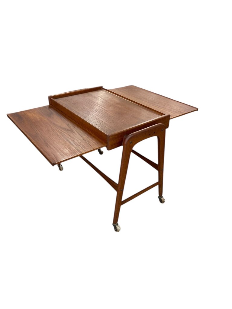 Mid Century Danish Modern Draw Leaf Tea Cart