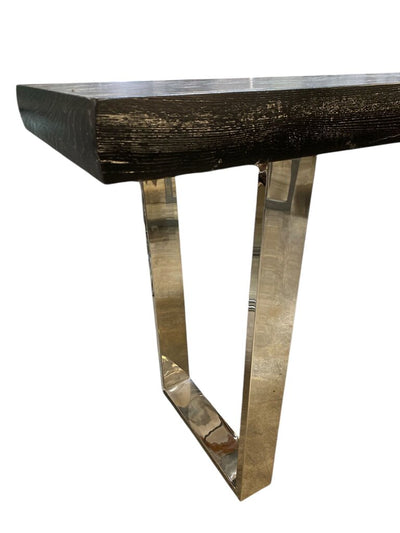Modern Black Cerused Wood Console Table with Polished Steel Legs