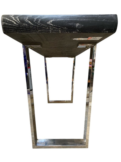 Modern Black Cerused Wood Console Table with Polished Steel Legs