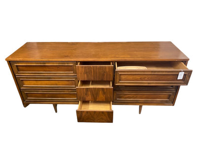 Mid Century Modern Walnut 9 Drawer Dresser by Union Furniture