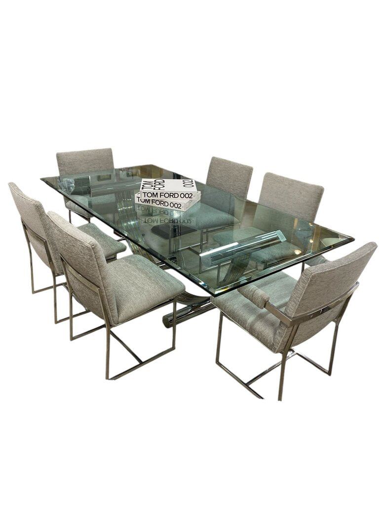 Milo Baughman Mid Century Chrome Dining Chairs in New Knoll Textile (Set of 6)