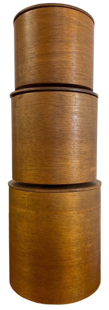 Danish Modern Stacking Teak Canisters with rare plastic liners.