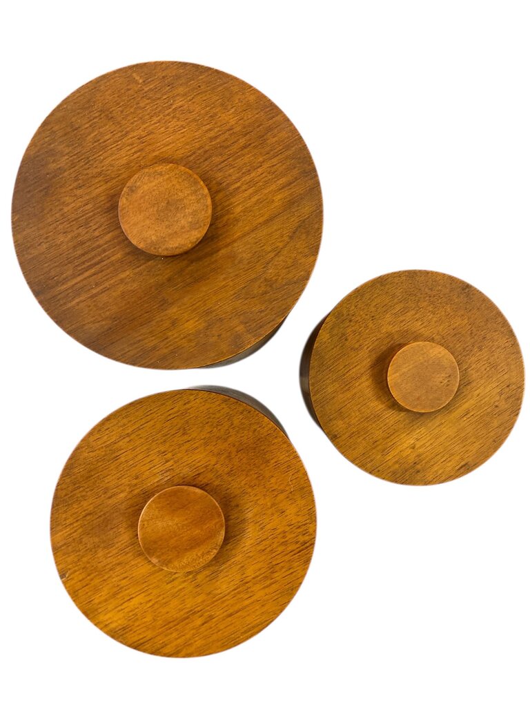 Danish Modern Stacking Teak Canisters with rare plastic liners.