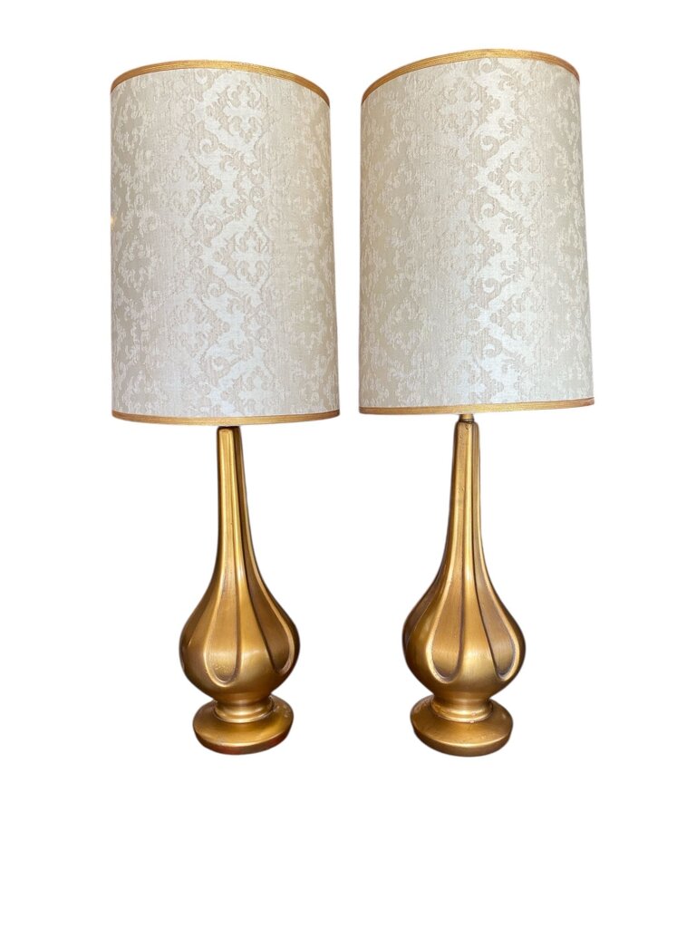 Vintage Pair of Hollywood Regency Gold Table Lamps (Set of 2)
