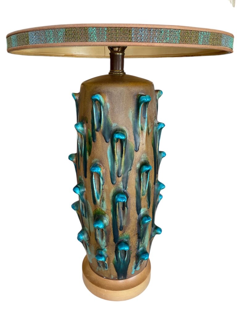 Mid Century Rare Monumental Brutalist Turquoise Lg Table Lamp