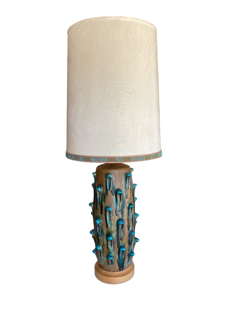 Mid Century Rare Monumental Brutalist Turquoise Lg Table Lamp