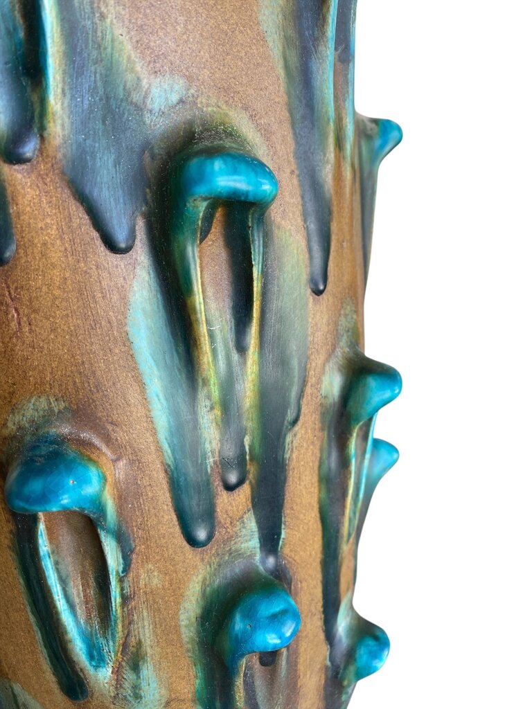 Mid Century Rare Monumental Brutalist Turquoise Lg Table Lamp