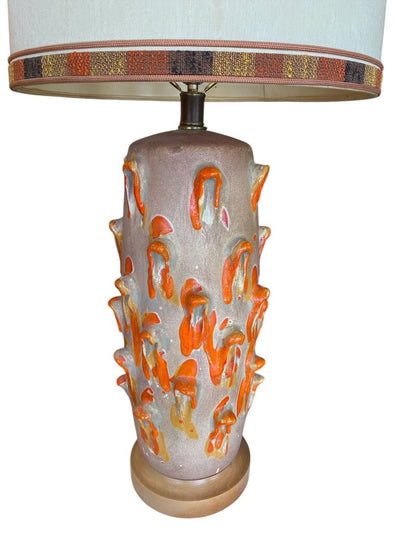 Mid Century Rare Monumental Brutalist Orange Lg Table Lamp