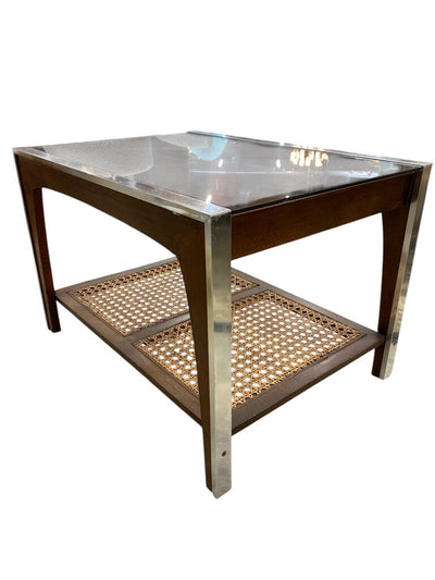 Lane Mid Century Smoked Glass and Cane End Table