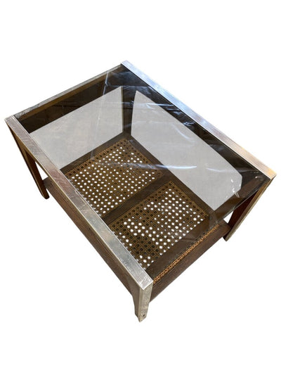 Lane Mid Century Smoked Glass and Cane End Table