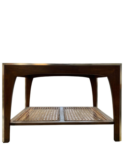 Lane Mid Century Smoked Glass and Cane End Table