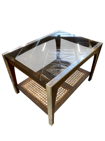 Lane Mid Century Smoked Glass and Cane End Table