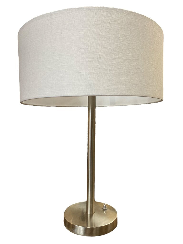 Mid Century Nessen Brushed Chrome Table/Desk Lamp. (Fully restored shade in white linen)
