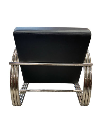 Theodore Alexander Chrome and Black Leather “The Hudson Street” Lounge Chair