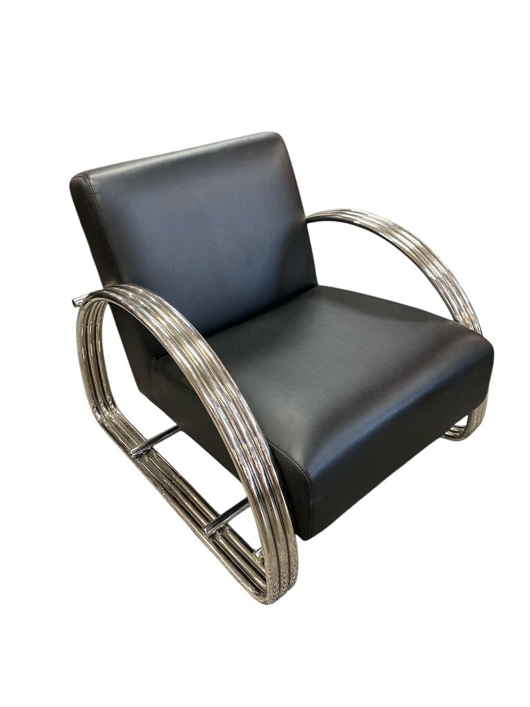 Theodore Alexander Chrome and Black Leather “The Hudson Street” Lounge Chair