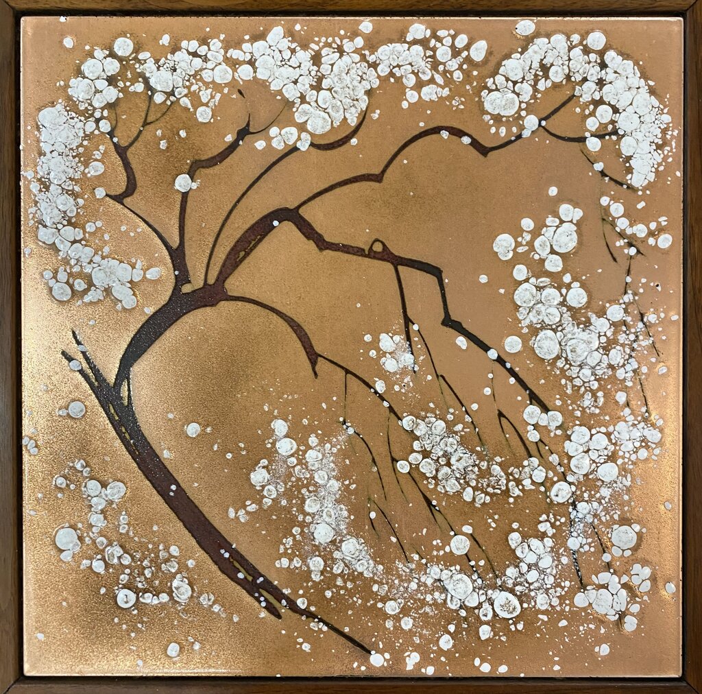 Mid Century Pair of Snowbell Tree Tile Top and Walnut Side Tables by John Keal for Brown Saltman (Set of 2)