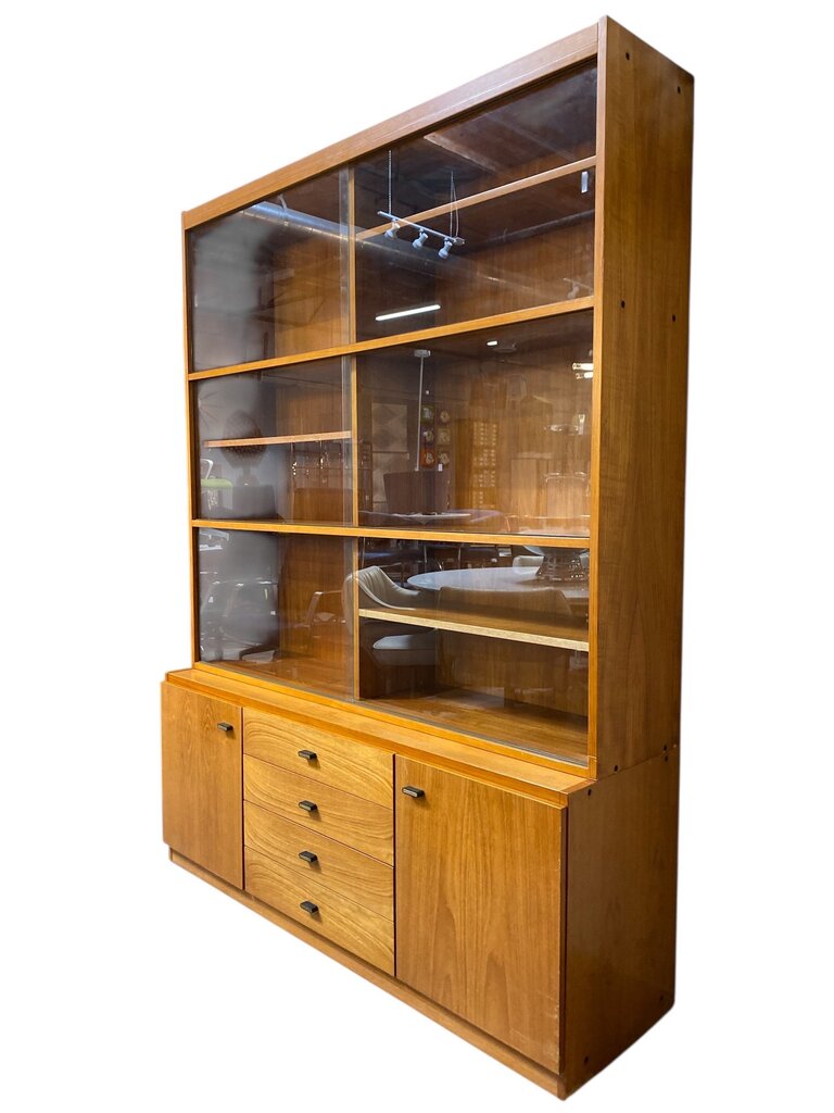 Domino Mobler Teak and Glass 2 Part Bookcase or Display Cabinet