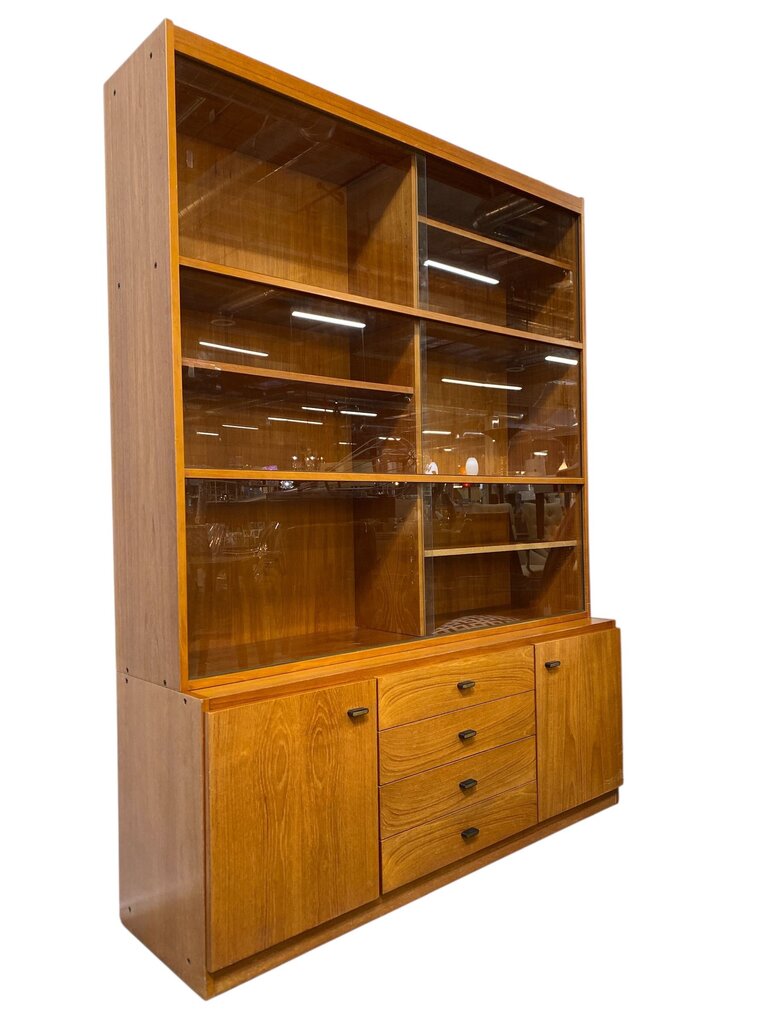 Domino Mobler Teak and Glass 2 Part Bookcase or Display Cabinet