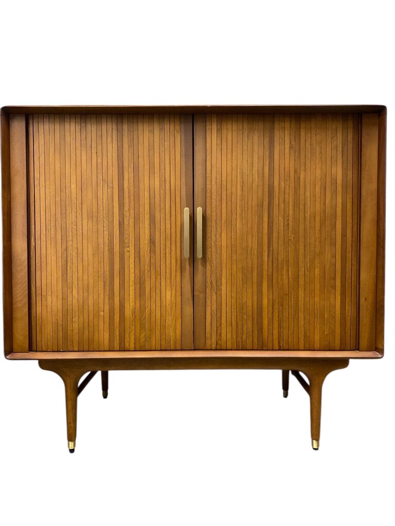 Danish Moderne Style Tambour Dood Cabinet