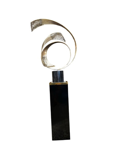 Curtis Jere 1990 Brass Brutalist Sculpture with Custom Lighted Pedestal