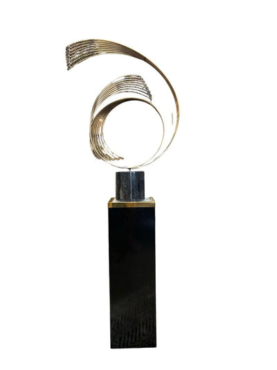 Curtis Jere 1990 Brass Brutalist Sculpture with Custom Lighted Pedestal