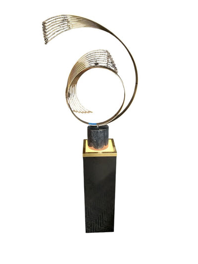 Curtis Jere 1990 Brass Brutalist Sculpture with Custom Lighted Pedestal