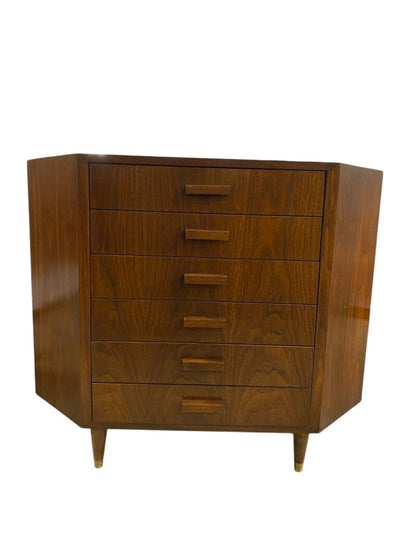 Mid Century Walnut Unique Corner Chest of Drawers - GREAT CORNER PIECE FOR CONDO OR APT