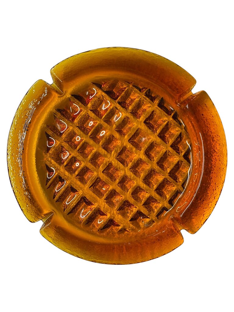 1960's Brutalist Blenko Amber-Wheat Waffle Glass Ashtray by Joel Myers