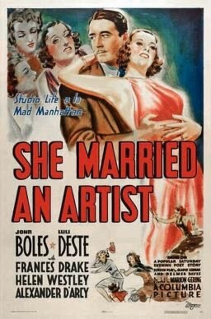 Vintage 1937 (She Married an Artist) American Romantic Comedy Film Gilded Gold Famed Movie Poster