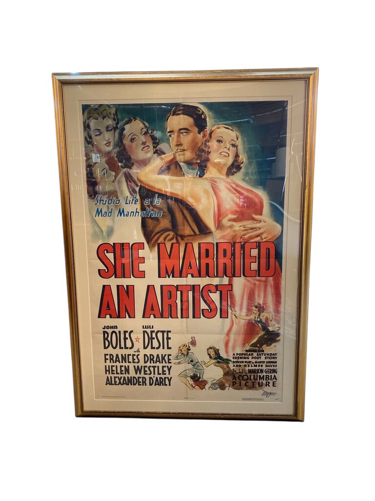 Vintage 1937 (She Married an Artist) American Romantic Comedy Film Gilded Gold Famed Movie Poster