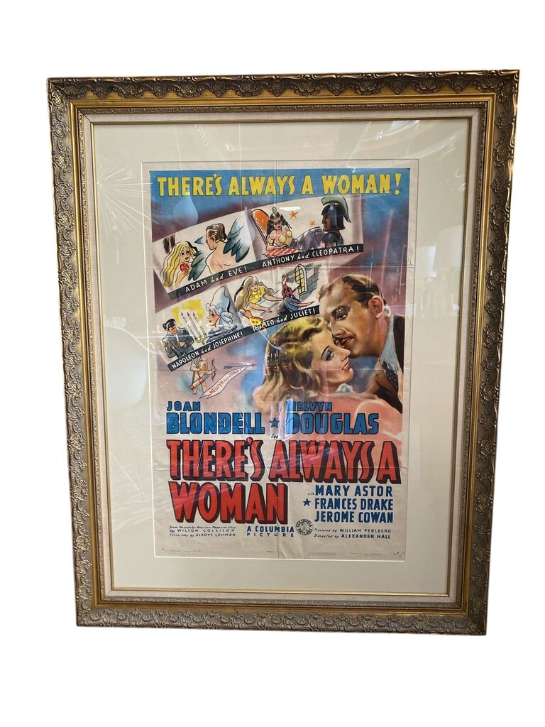 Vintage 1938 Gilded Frame Movie Poster There's Always A Woman
