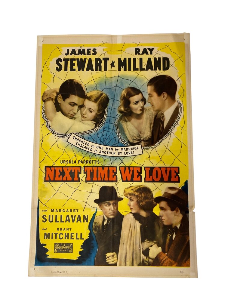 Vintage 1936 Movie Poster (Next Time We Love) w/ James Stewart, Ray Milland, Margaret Sullavan, and Grant Mitchell