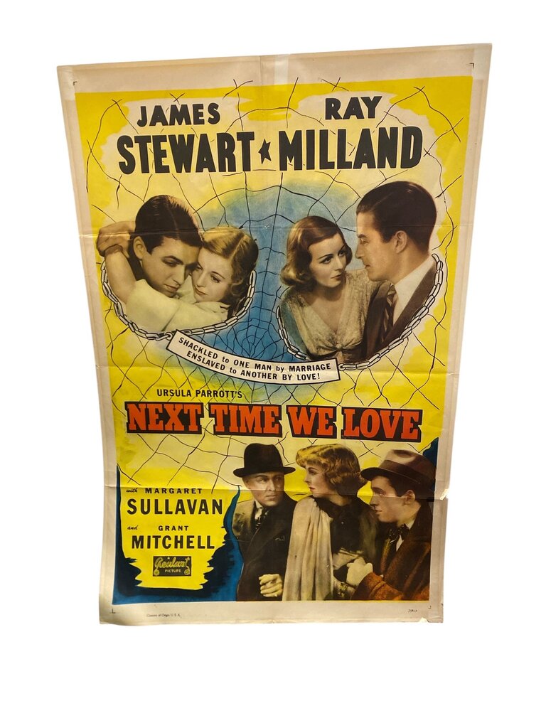 Vintage 1936 Movie Poster (Next Time We Love) w/ James Stewart, Ray Milland, Margaret Sullavan, and Grant Mitchell