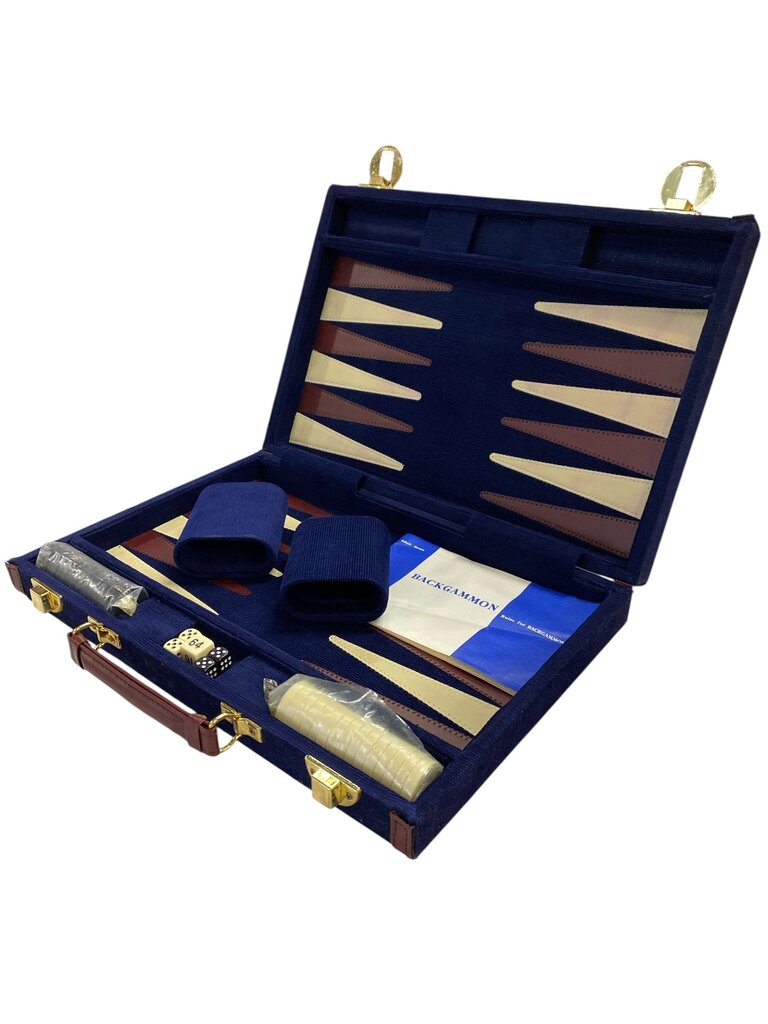 Mid Century Vintage Navy Blue Corduroy Backgammon Game