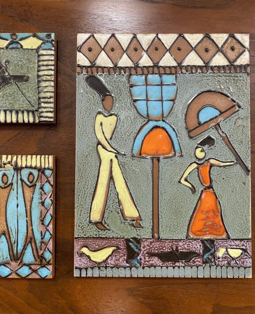 Mid Century Harris Strong Tile Art Sculpture on Walnut