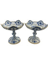 Vintage Pair of Colin Meissen Compote Dishes in Blue Onion Pattern with Reticulated Details (Set of 2)