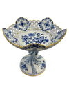 Vintage Pair of Colin Meissen Compote Dishes in Blue Onion Pattern with Reticulated Details (Set of 2)