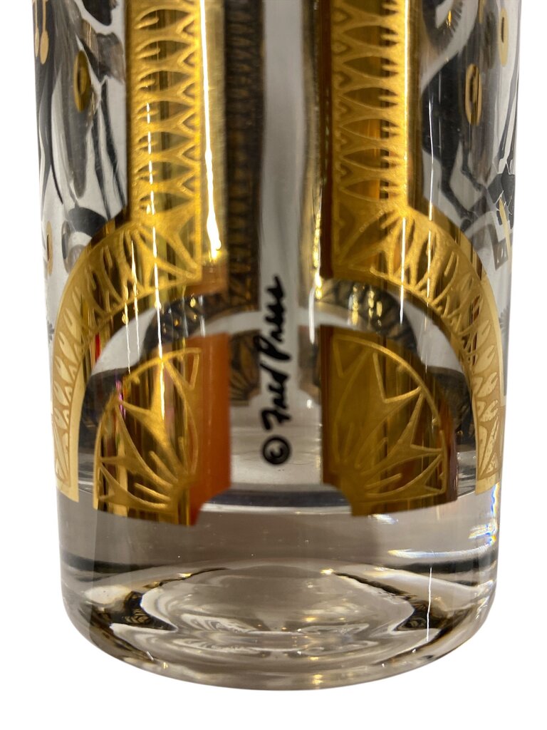 MCM Signed Fred Press 22K Gold 8-Piece Trojan Horse Highball and Caddy Set