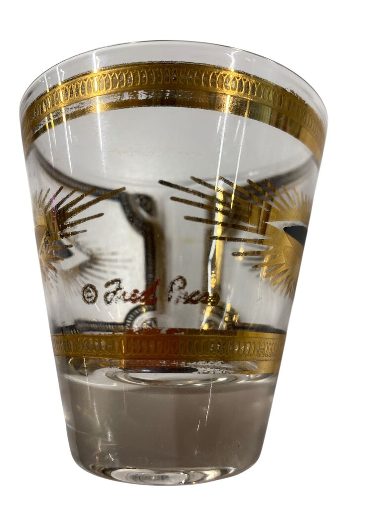 MCM Fred Press Signed 9-Piece Trojan Horse Pitcher and Cocktail Glass Set in Original Caddy