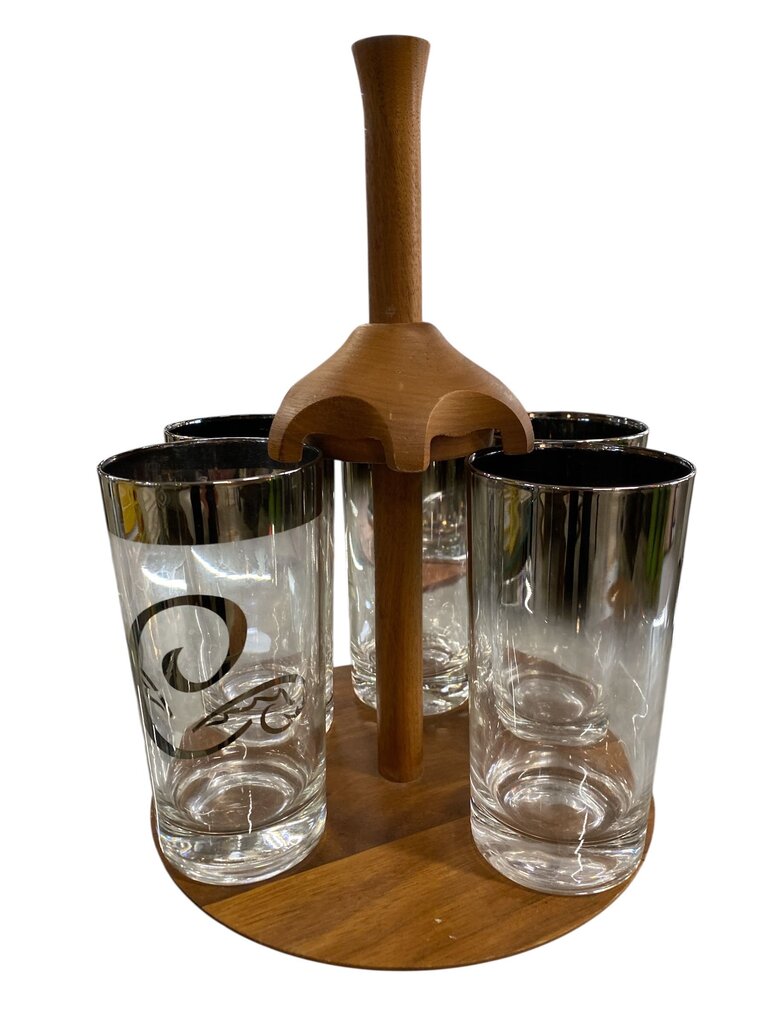 MCM 7-Piece Highball Set on Walnut Tray