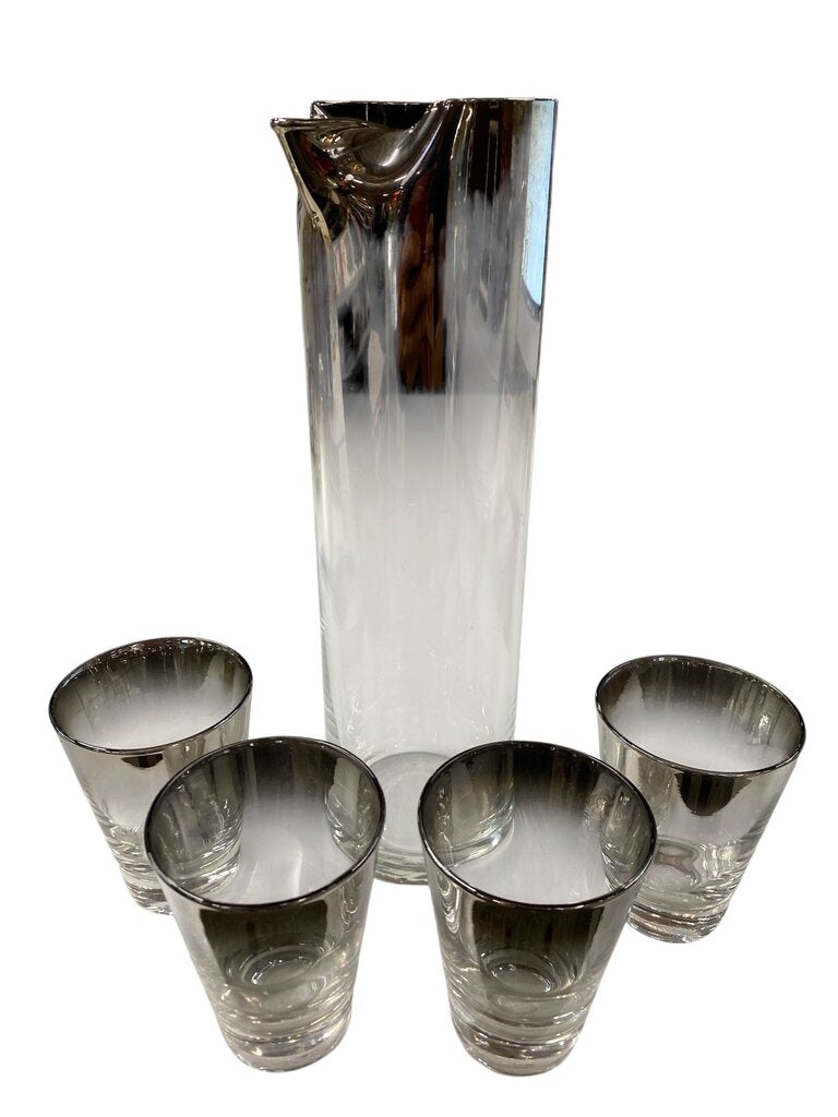 MCM Silver Fade Vintage Pitcher and 4 Glasses (Set of 5)
