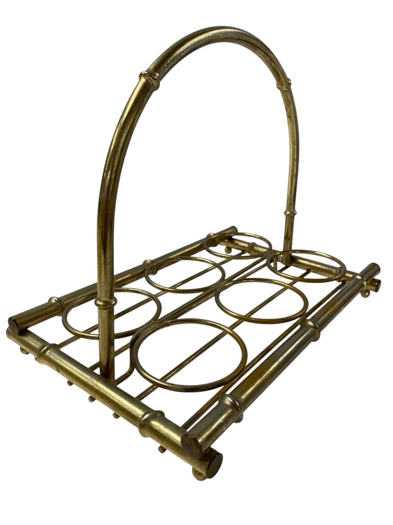 MCM Culver Regency Gold and Green Highball Glasses in Vintage Caddy (Set of 7)