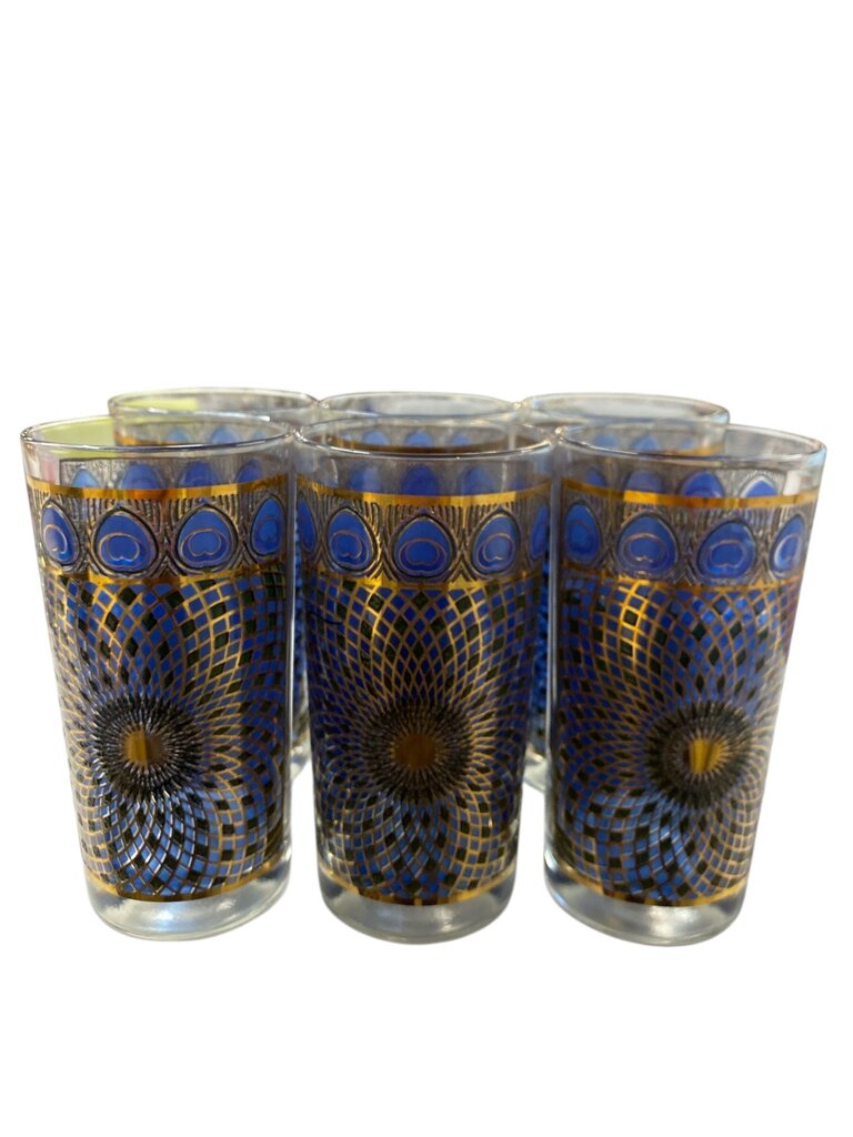 MCM Midnight Blue Rare Peacock Highball Glasses (Set of 6)